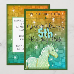 Invitation Bébé Palomino Unicorn Anniversaire (carrés colorés