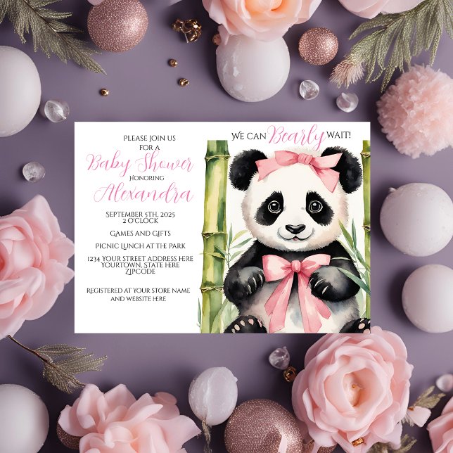 Invitation Bébé Panda ours Fille Baby shower d'attente précoc (Créateur téléchargé)