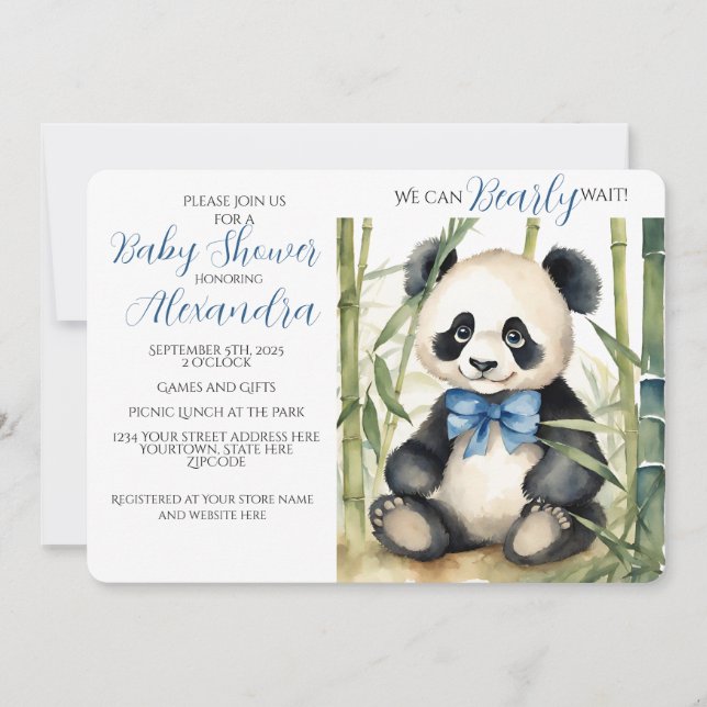 Invitation Bébé Panda ours Garçon Baby shower d'attente préma (Devant)