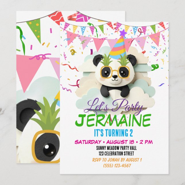Invitation Bébé Panda Pliée | Mignon Origami (Devant / Derrière)