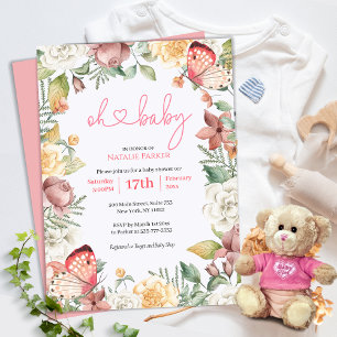 Invitation Bébé papillon rose Floral Girl Baby shower