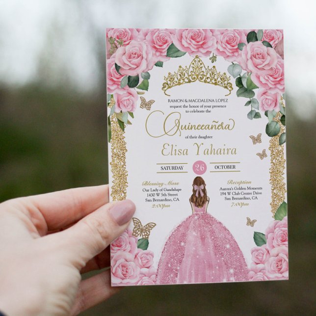 Invitation Bébé papillon rose princesse robe Quinceanera (Créateur téléchargé)