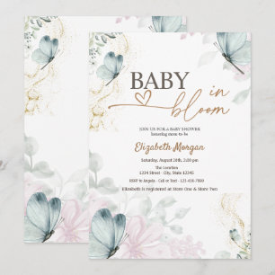 Invitation Bébé Papillons Bleus en Fleur