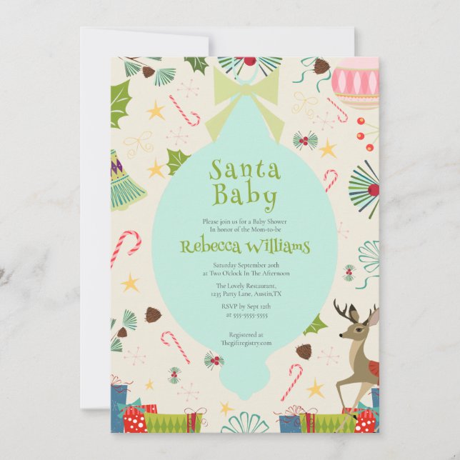 Invitation Bébé Père Noël Moderne du Milieu du XXe Siècle Bab (Devant)