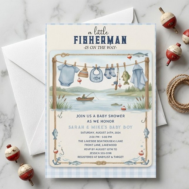 Invitation Bébé Petit Pêcheur Fête Prénatale Garçon Lac Vinta (Créateur téléchargé)