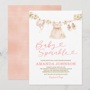 Invitation Bébé Poudre Bébé Fille Rose Pêche Linge à Linge Da