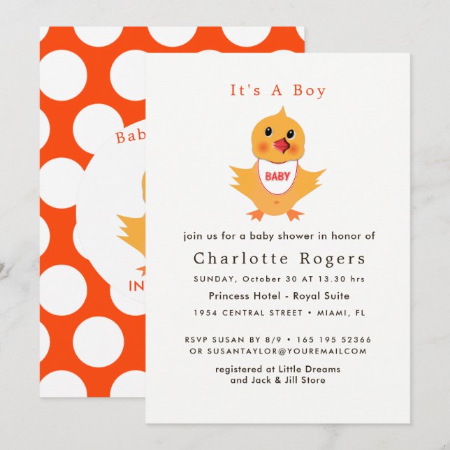 Invitation Bébé Poulets Jaune Chick Baby shower mignon (Devant / Derrière)