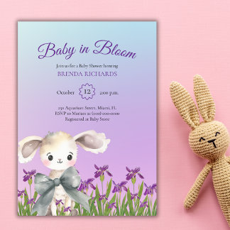 Invitation Bébé pourpre dans le Baby shower d'aquarelle en fl