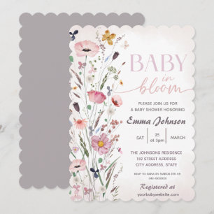 Invitation Bébé pourpre en fleur Baby shower Fleur sauvage