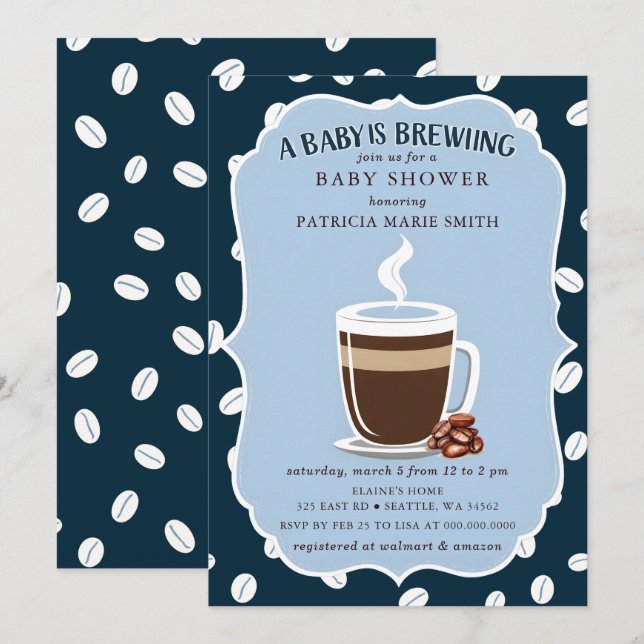 Invitation Bébé prépare du café Fête de bébé de genre neutre (Devant / Derrière)