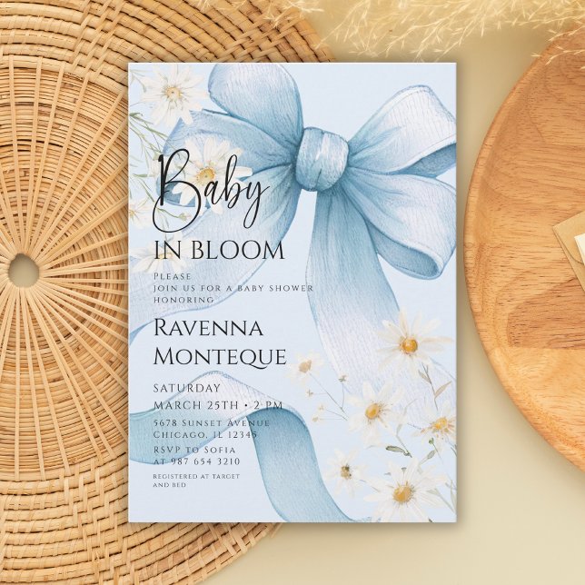 Invitation Bébé Préparé en Fleur Bleue Bow Daisy Baby Shower (Créateur téléchargé)