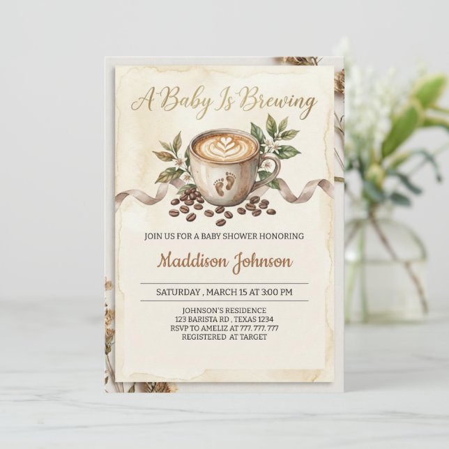 Invitation Bébé prépare un café Baby Shower  (Debout devant)