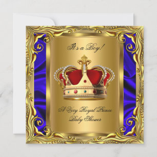 Invitation Bébé Prince Bleu Royal Fête Prénatale Rouge Royal 