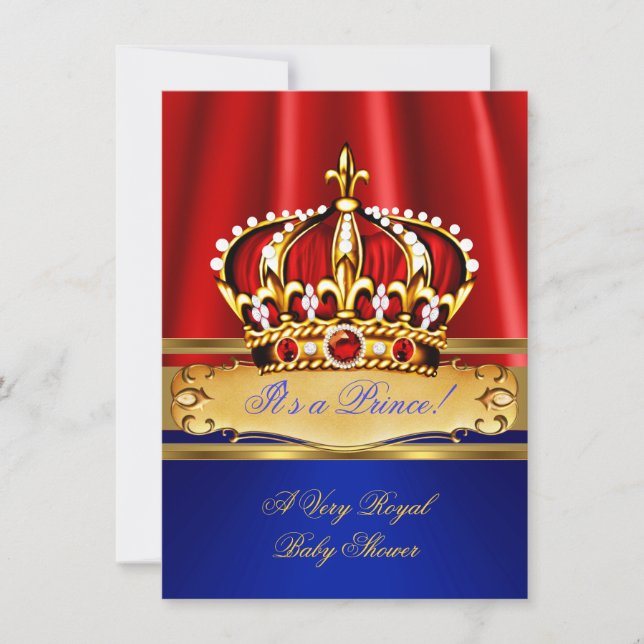 Invitation Bébé Prince Cadeau de Naissance Garçon Royal Bleu  (Devant)