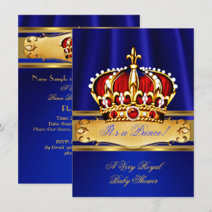 Invitation Bébé Prince Cérémonie Filleul Garçon Bleu Royal Or