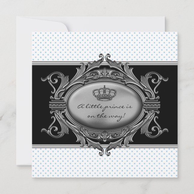 Invitation Bébé Prince Couronne Bleue Fête de Naissance (Devant)