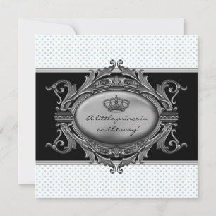 Invitation Bébé Prince Couronne Bleue Fête de Naissance