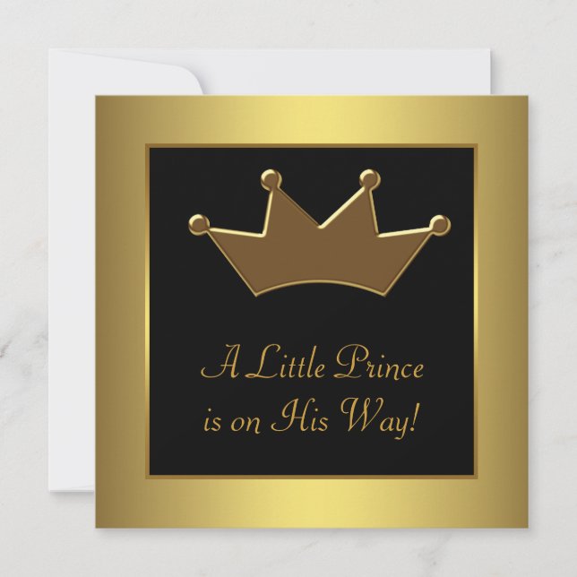 Invitation Bébé prince couronne d'or shower pour garçon (Devant)