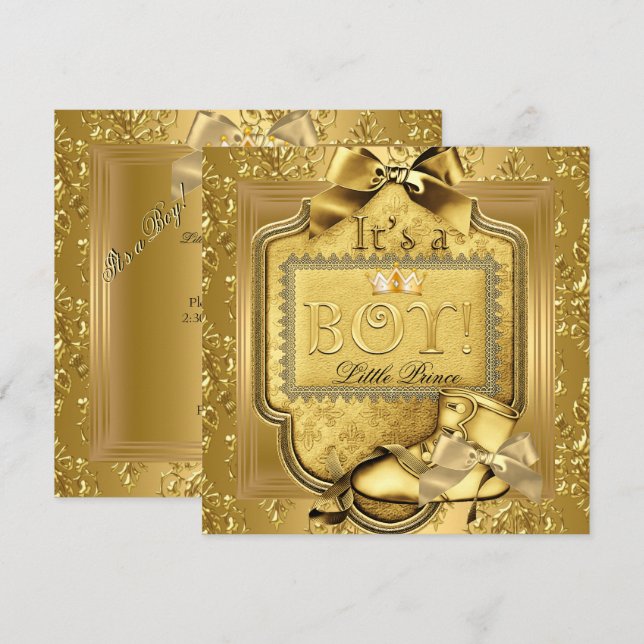 Invitation Bébé Prince Fête de Naissance Bébé Garçon Élite Da (Devant / Derrière)