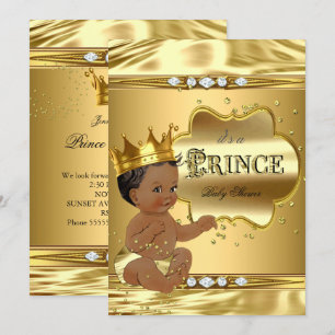Invitation Bébé Prince Fête de Naissance Feuille d'Or Ethniqu