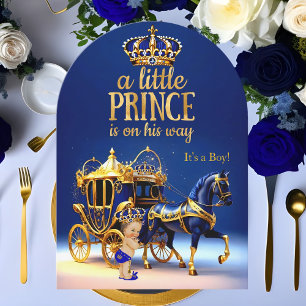 Invitation Bébé Prince Fête Prénatale Bleu Or Carrosse