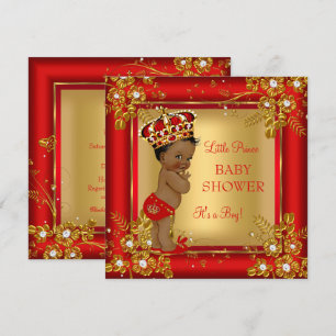 Invitation Bébé prince Garçon Fête prénatale Or Rouge Afro-Am