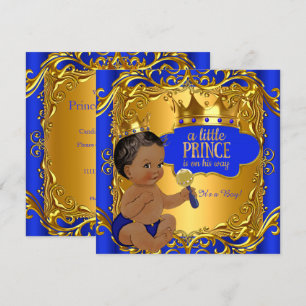 Invitation Bébé Prince Royal Cadeau Bleu Or Hochet Ethnique