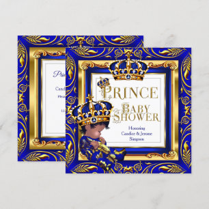 Invitation Bébé Prince Royal Fête Prénatale Bleu Couronne Dor