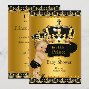 Invitation Bébé Prince Royal Fête Prénatale Noir Or Blond