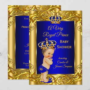 Invitation Bébé Prince Royal Shower bébé bleu royal or brunet