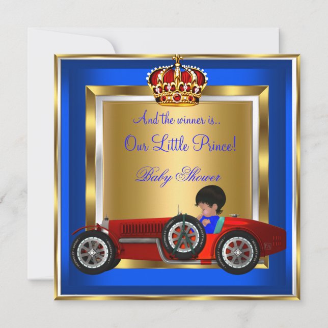 Invitation Bébé Prince Shower Bleu Garçon Voiture de Course R (Devant)