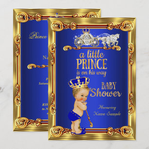 Invitation Bébé Prince Shower Carrosse Royal Bleu Or Blond