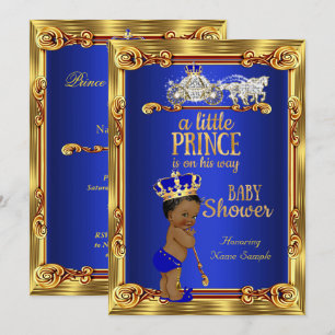 Invitation Bébé Prince Shower Carrosse Royal Bleu Or Ethnique