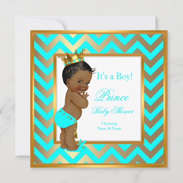 Invitation Bébé prince shower garçon or sarcelle bleu ethniqu (Devant)