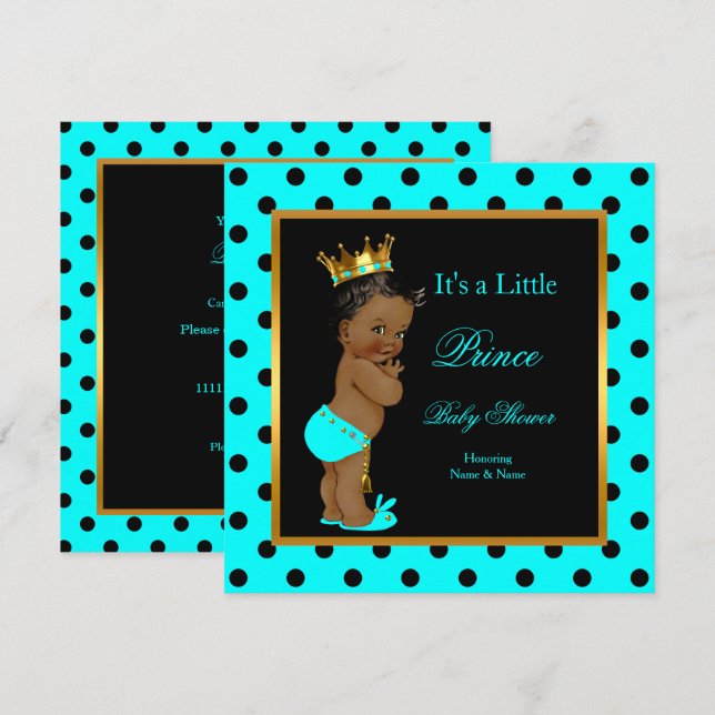 Invitation Bébé prince shower garçon sarcelle noir ethnique (Devant / Derrière)
