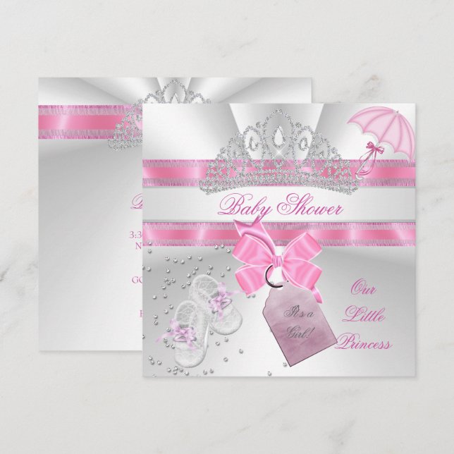 Invitation Bébé princesse Baby Shower Fille Blanc Couronne ma (Devant / Derrière)