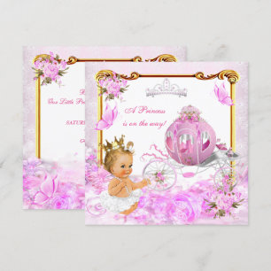 Invitation Bébé princesse blonde Baptême Rose Couronne dorée