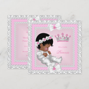 Invitation Bébé princesse Fête prénatale Rose Blanc Gris Dama