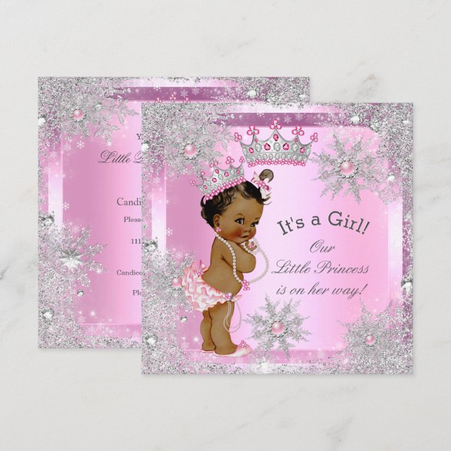 Invitation Bébé princesse Fête prénatale Rose Hiver Ethnique (Devant / Derrière)