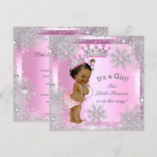 Invitation Bébé princesse Fête prénatale Rose Hiver Ethnique