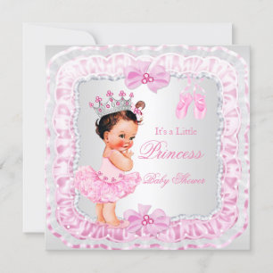 Invitation Bébé princesse Fille Shower Rose Ballerine Brune