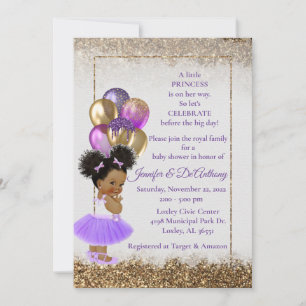 Invitation Bébé Princesse Lavande et Baby shower d'or