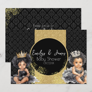 Invitation Bébé princesse or bébé jumeaux noirs douche 