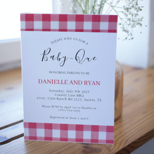 Invitation Bébé Q Baby shower Barbecue À damiers Couple Rouge