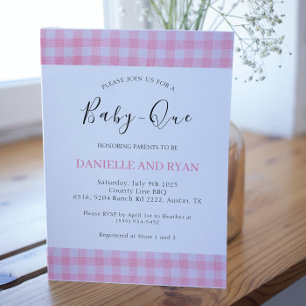 Invitation Bébé Q Baby shower Barbecue À damiers Fille Rose