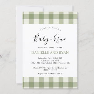 Invitation Bébé Q Baby shower Barbecue À damiers Sage Green