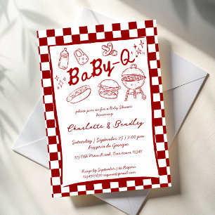 Invitation Bébé q barbecue vérifications rouges baby shower
