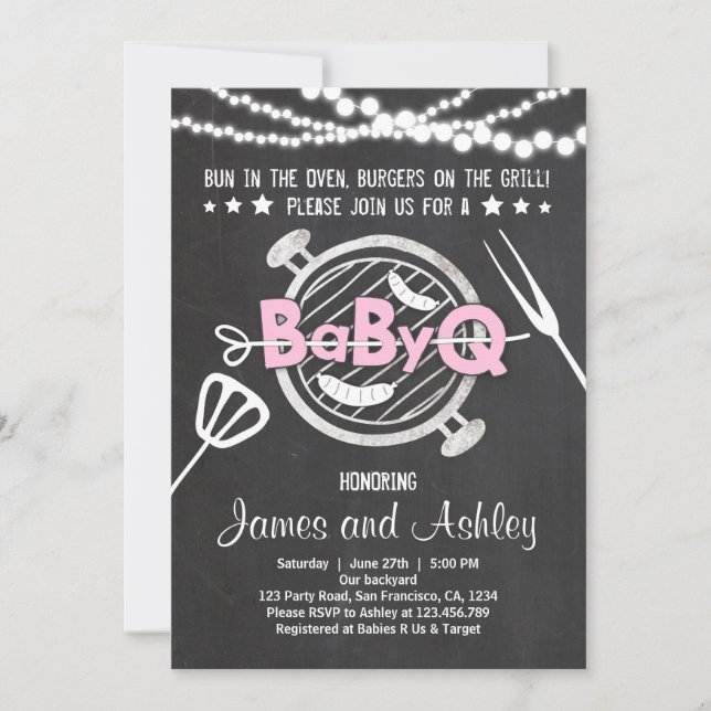 Invitation Bébé Q BBQ Couples Baby shower de lit de douche ro (Devant)