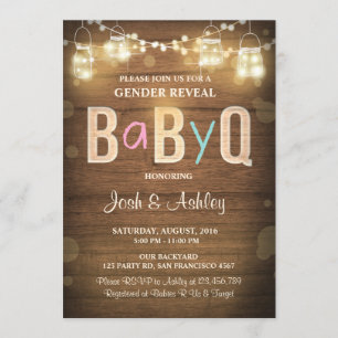 Invitation Bébé Q sexe révéler BBQ Baby shower Rustic Wood