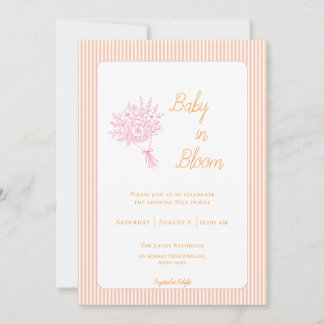 Invitation Bébé rayé pêche et rose dans la douche Fleurir